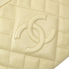 CHANEL Ivory Cream Caviar Leather CC Gold Evening Medium Shoulder Camera Bag