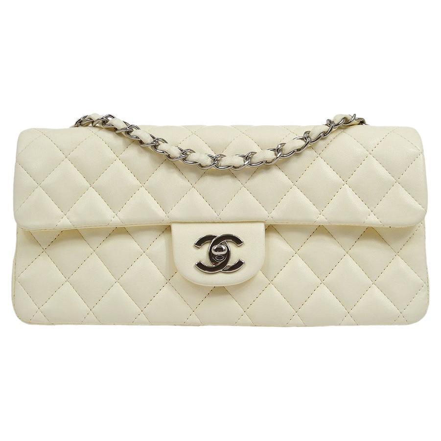 CHANEL Ivory Cream Lambskin Leather Gold Evening Small Shoulder Flap Bag in  Box