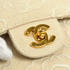 CHANEL Ivory Cream Off White Canvas Gold Camilla Small Shoulder Flap Bag