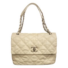 Chanel Ivory Diamond Pondichery Quilted Thick Stitch Single Flap Bag