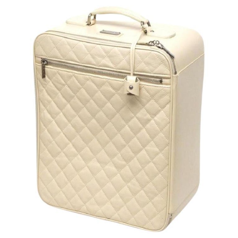 Chanel Ivory Distressed Calfskin Leather Rolling Luggage Carry-On 240063