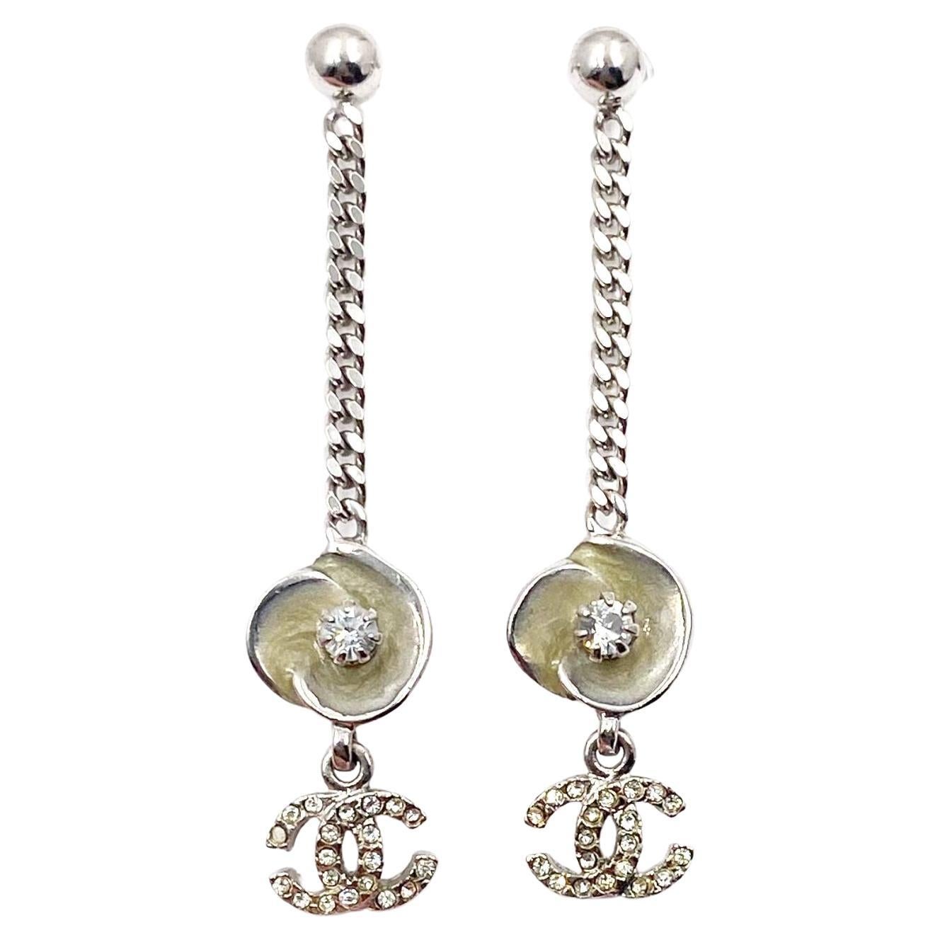 Chanel Gold CC Tear Drop Crystal Dangle Piercing Earrings - 2 Pieces