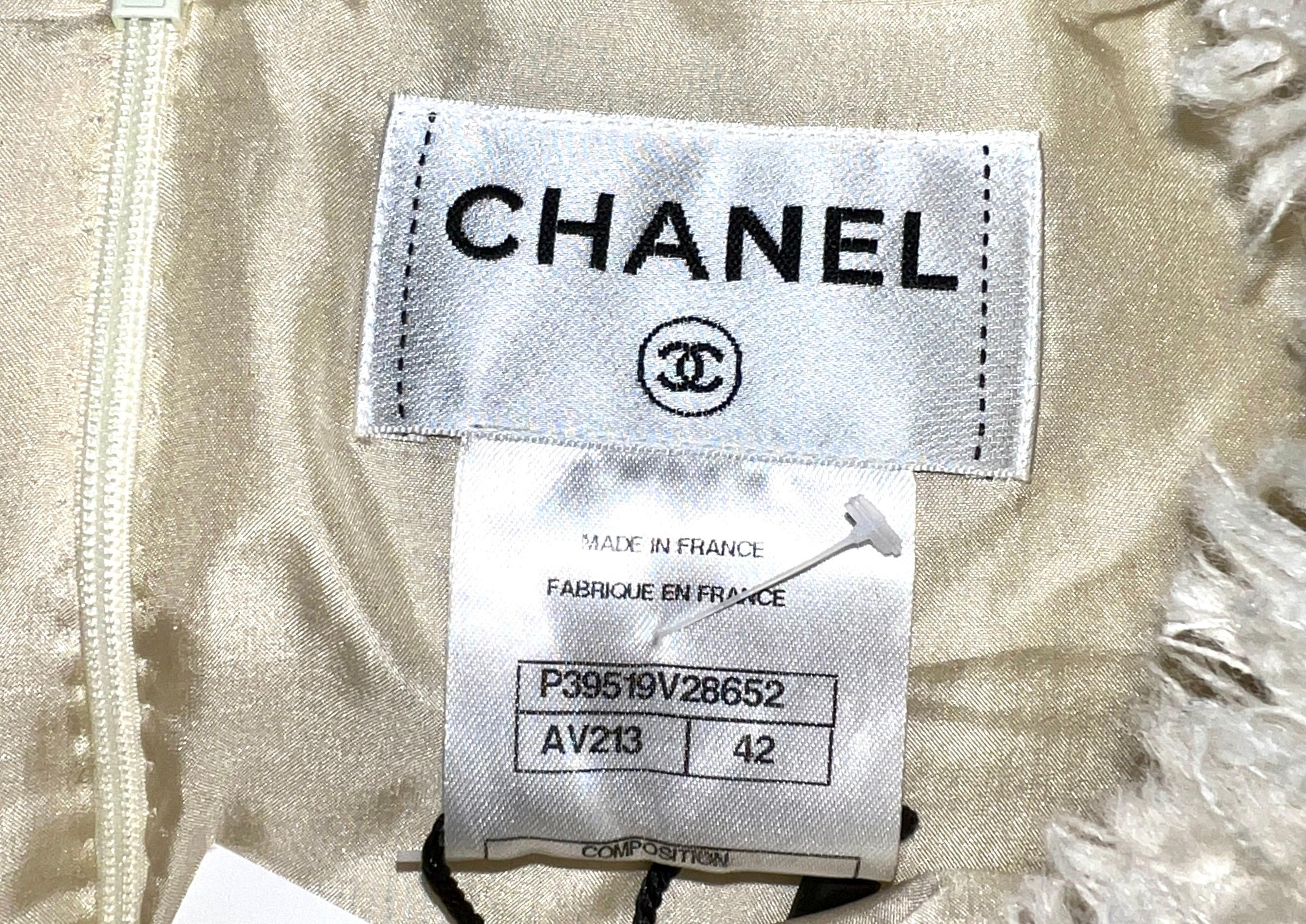 CHANEL Ivory Fantasy Frayed Tweed Dress with Pearl Trimmings and Fringe Details 6