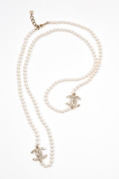 Chanel Ivory Faux Pearls Embellished Long Sautoir Necklace