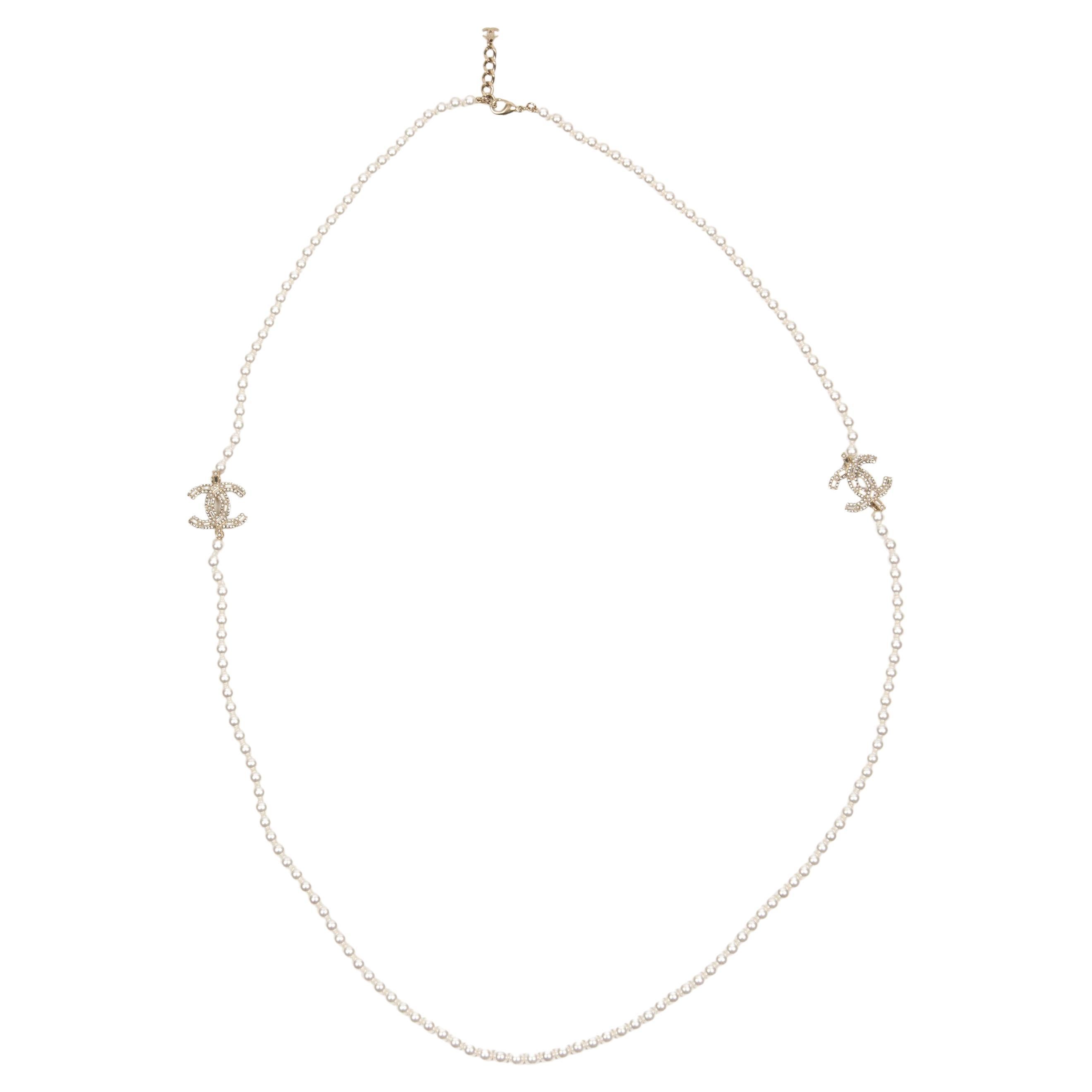 Chanel Ivory Faux Pearls Embellished Long Sautoir Necklace