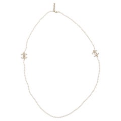 Chanel Ivory Faux Pearls Embellished Long Sautoir Necklace