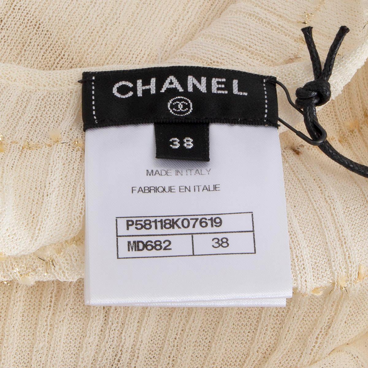 CHANEL ivory & gold 2018 GREECE LUREX SEMI SHEER Top Shirt 38 S For Sale 2