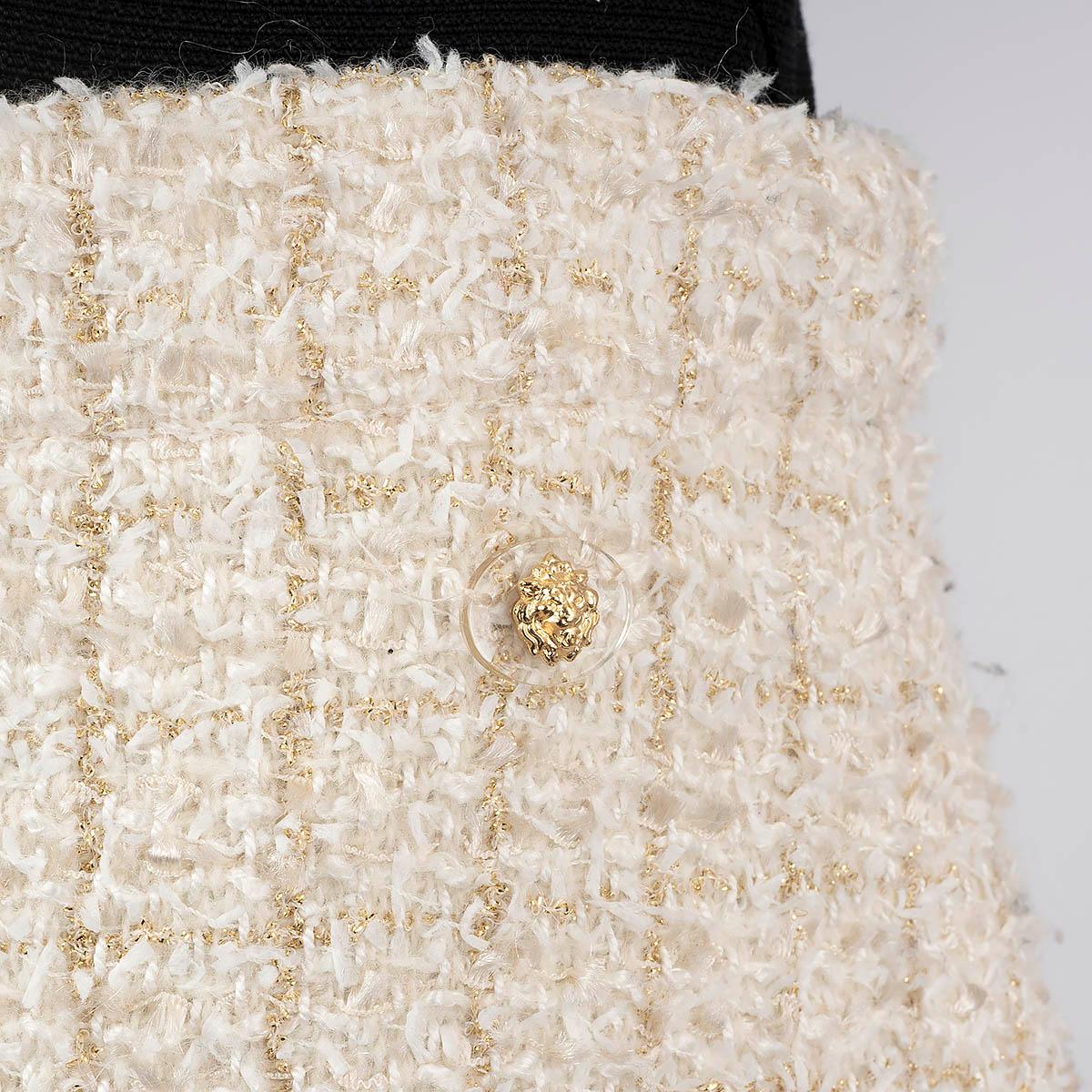 CHANEL ivory & gold wool 2017 17A COSMOPOLITE LUREX TWEED MIDI Skirt 42 L For Sale 2