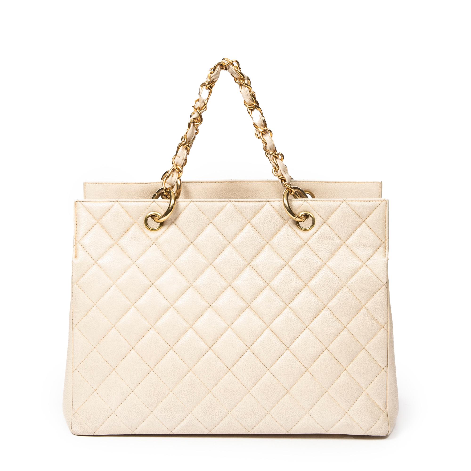 Chanel 1997 Ivory Small Shopping Tote In Excellent Condition For Sale In Atlanta, GA