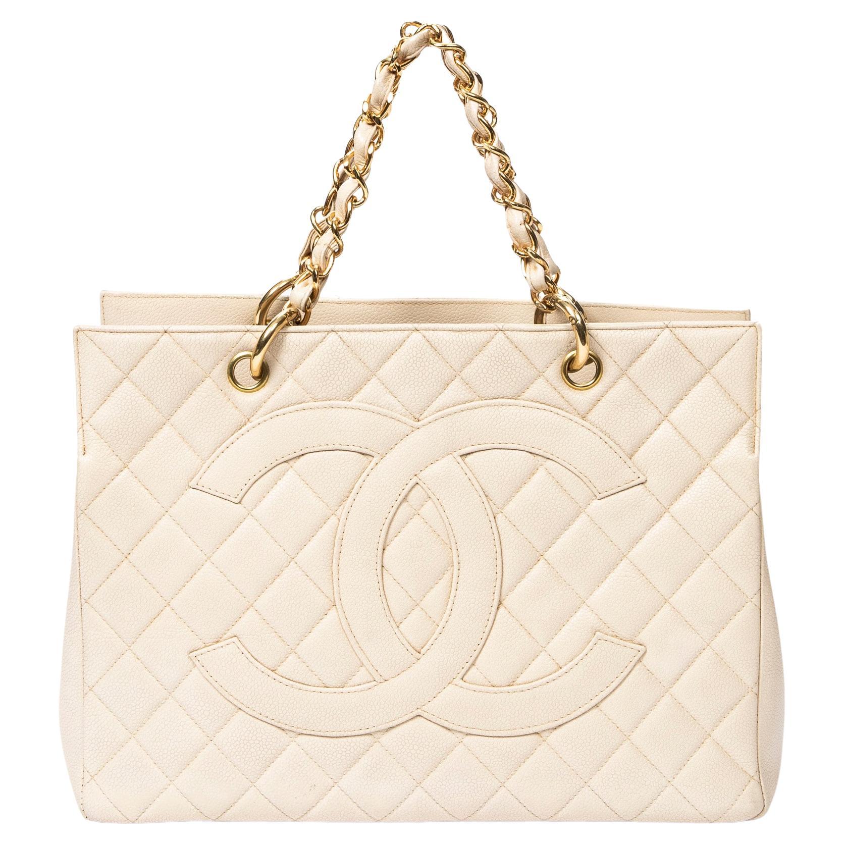 Chanel 1997 Ivory Small Shopping Tote For Sale