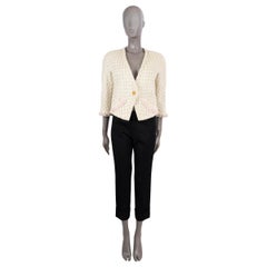 CHANEL ivory green pink 1992 92P FRINGE TRIM TWEED Jacket 38 S