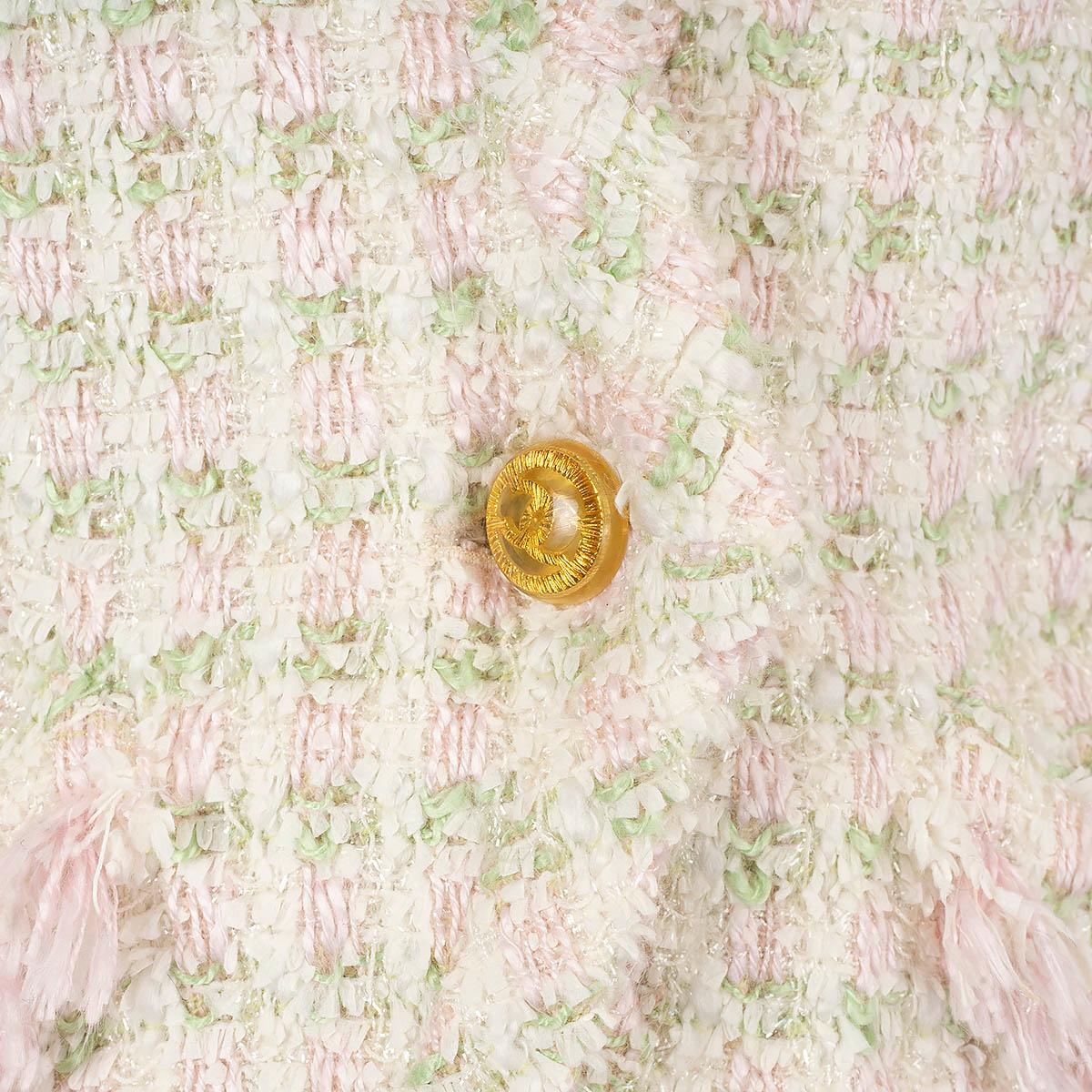 CHANEL ivory green pink 1992 92P FRINGE TRIM TWEED Jacket 38 S 3