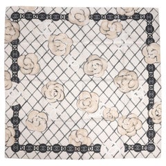 Chanel Ivory, Grey & Black Silk CC Camellia Scarf