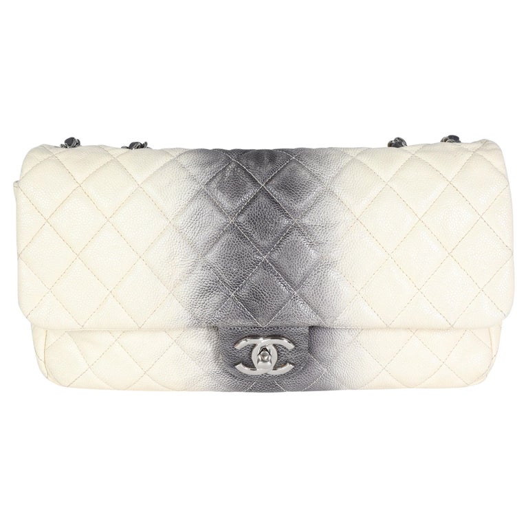 Chanel Ivory and Grey Ombré Stripe Quilted Caviar Jumbo Single