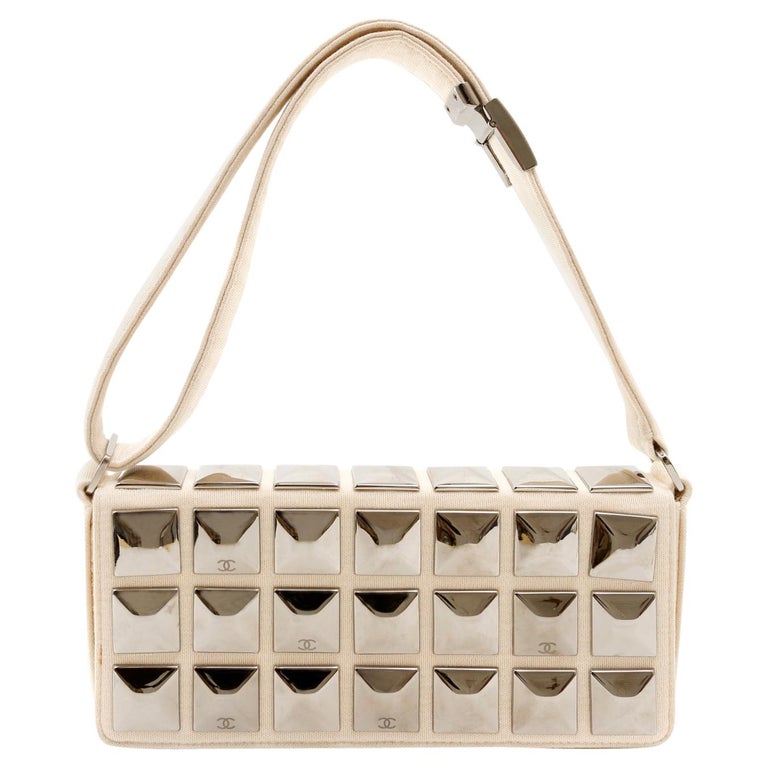 Chanel Ivory Jersey Evening Bag with Mirrored Pyramid Studs