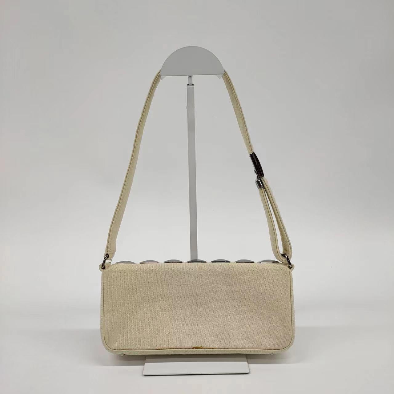 Chanel Ivory Jersey Evening Bag with Mirrored Pyramid Studs Ice Cube For Sale 10