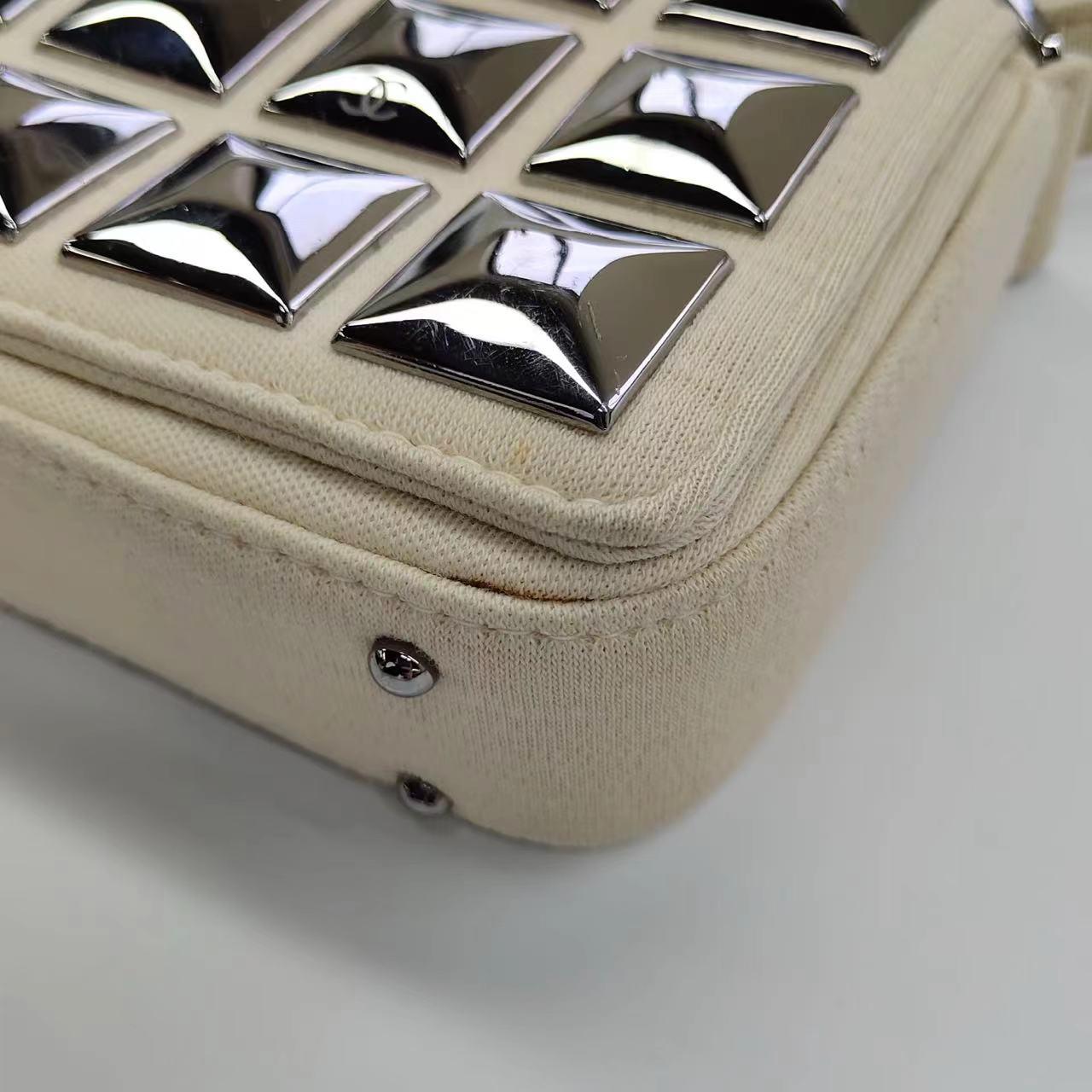 Chanel Ivory Jersey Evening Bag with Mirrored Pyramid Studs Ice Cube For Sale 2