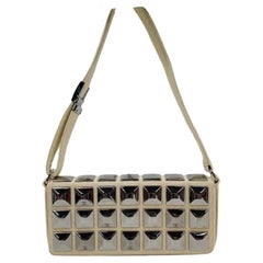 Retro Chanel Ivory Jersey Evening Bag with Mirrored Pyramid Studs Ice Cube 
