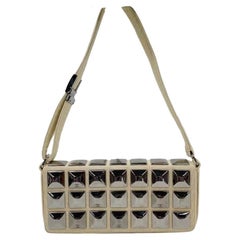 Vintage Chanel Ivory Jersey Evening Bag with Mirrored Pyramid Studs Ice Cube