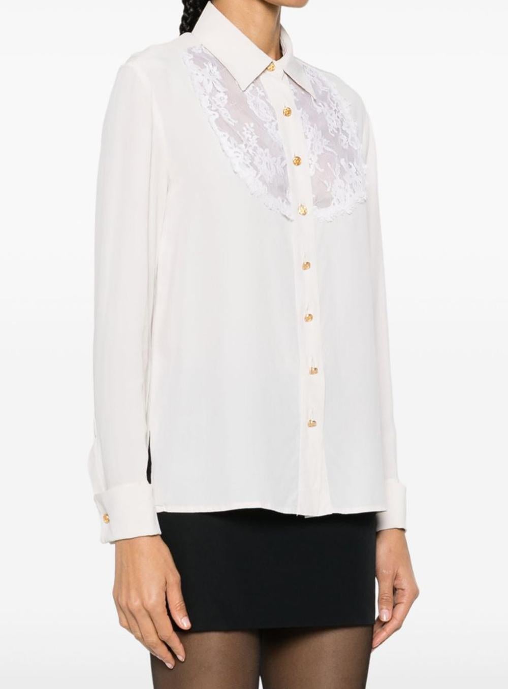 Women's Chanel Ivory Lace-Detail Silk Shirt For Sale