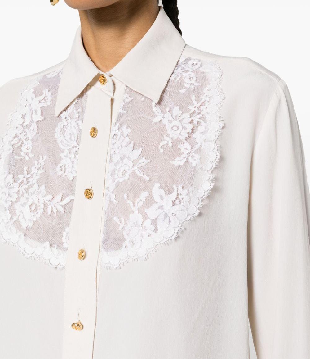 Chanel Ivory Lace-Detail Silk Shirt For Sale 1