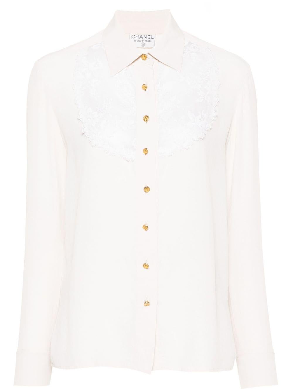 Chanel Ivory Lace-Detail Silk Shirt For Sale 2