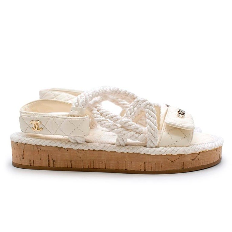 Chanel Ivory Lambskin Espadrille Rope Sandals - Size EU 36 For Sale at  1stDibs | chanel rope sandals price, chanel sandals rope, chanel white rope  sandals