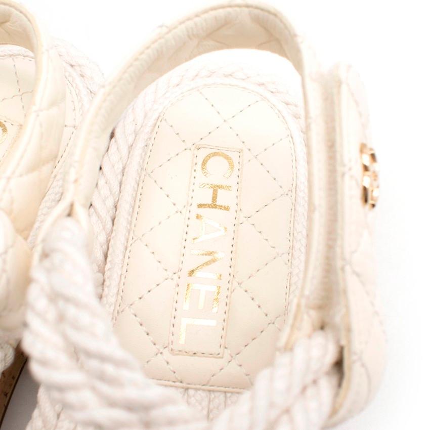 Chanel Ivory Lambskin Espadrille Rope Sandals - Size EU 36 In New Condition For Sale In London, GB