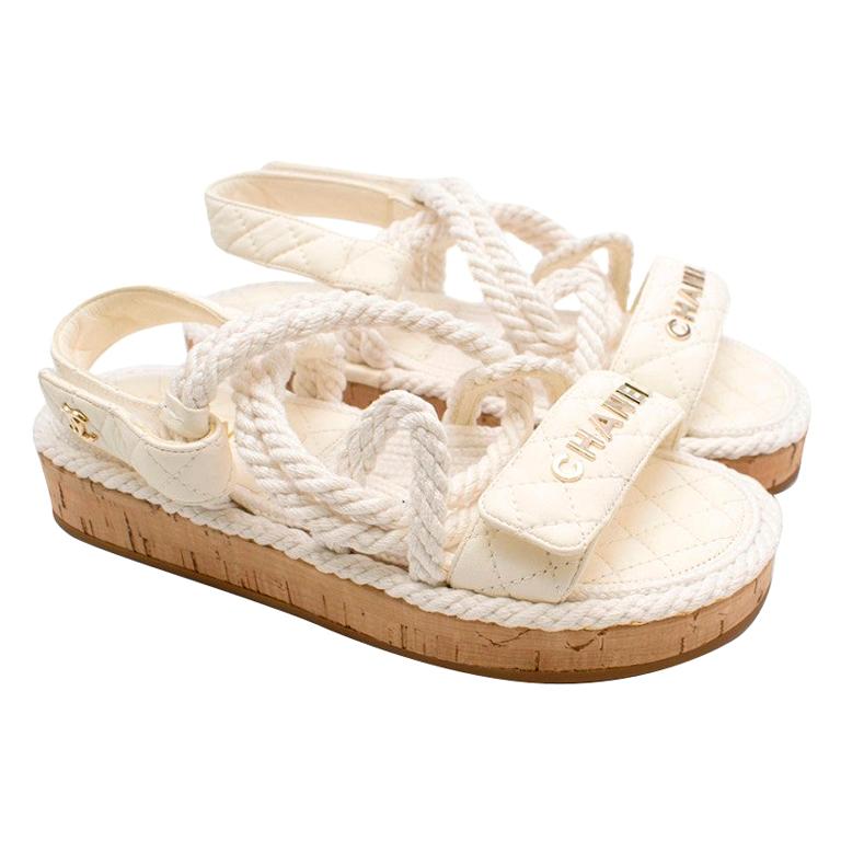 Chanel Ivory Lambskin Espadrille Rope Sandals Size EU 36