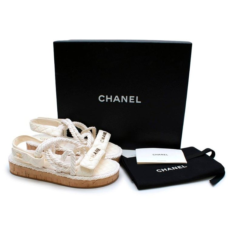 Chanel Ivory Lambskin Espadrille Rope Sandals - Size EU 36 For