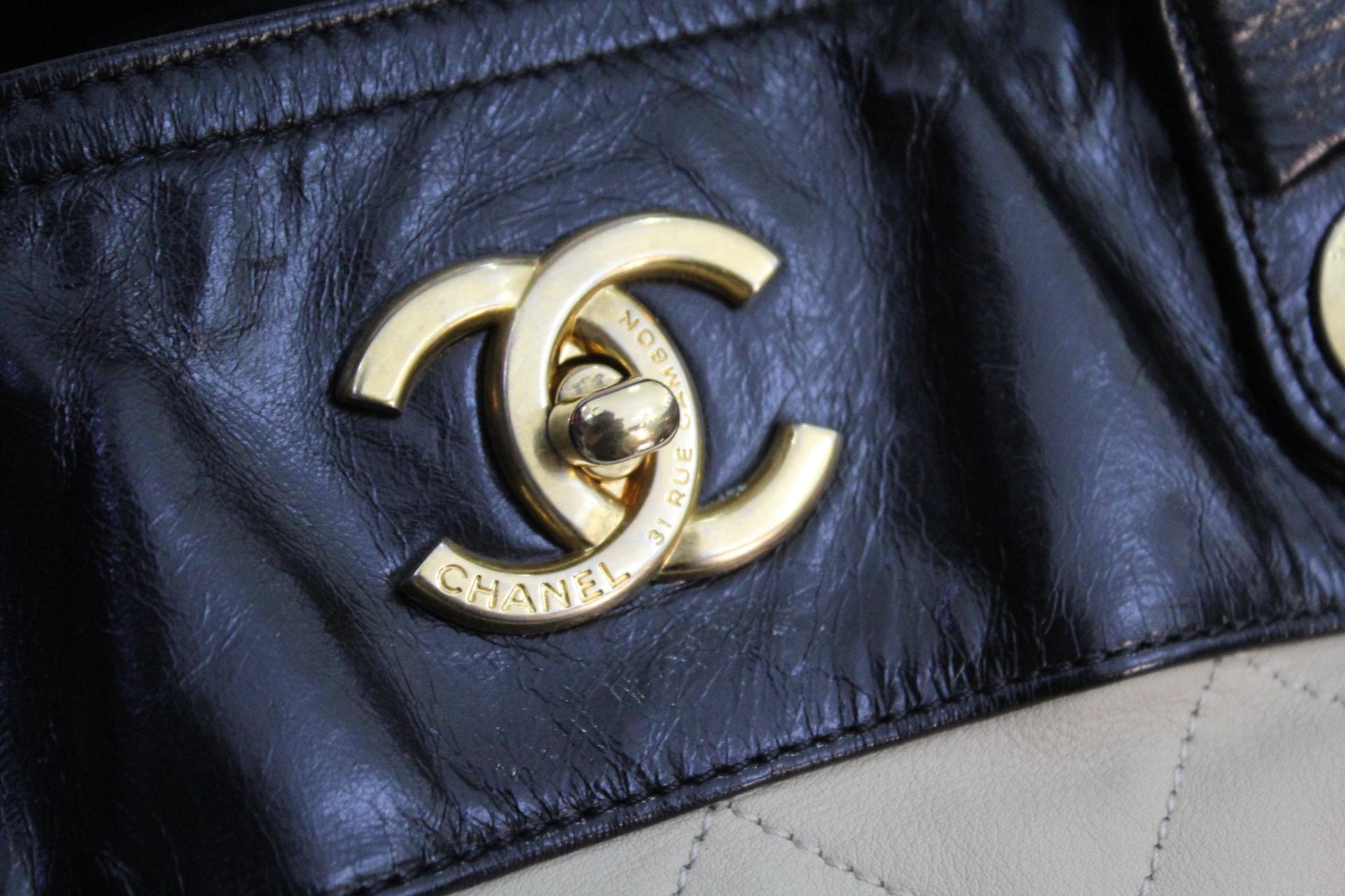 Beige CHANEL  Ivory Leather  Shopping Tote.