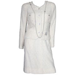 CHANEL Ivory Lesage Fantasy Sequin Tweed CC Logo Skirt Suit as seen on Lady Di