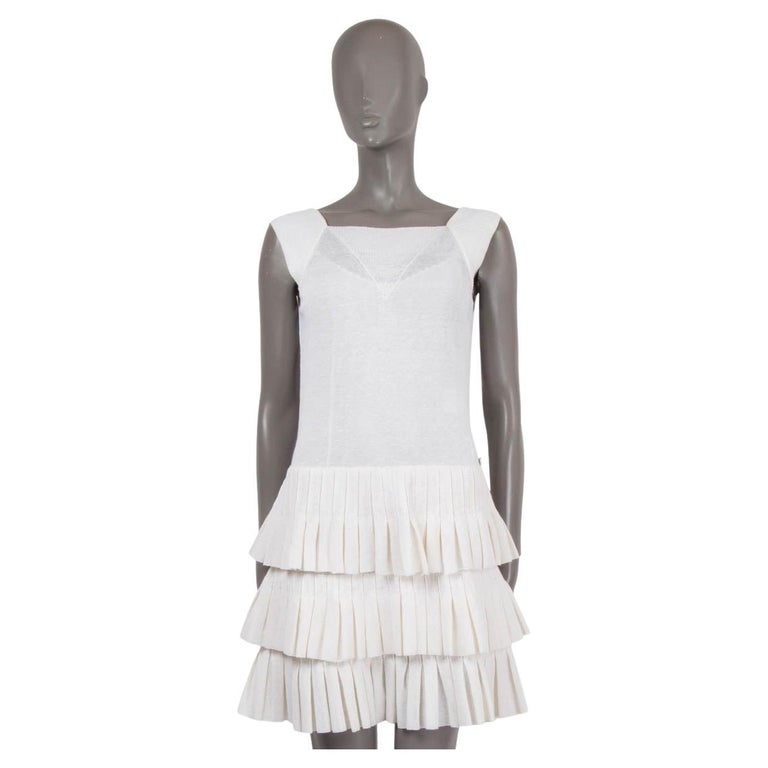CHANEL ivory linen 2014 14P RUFFLED TIERED KNIT Dress 36 XS For Sale at ...