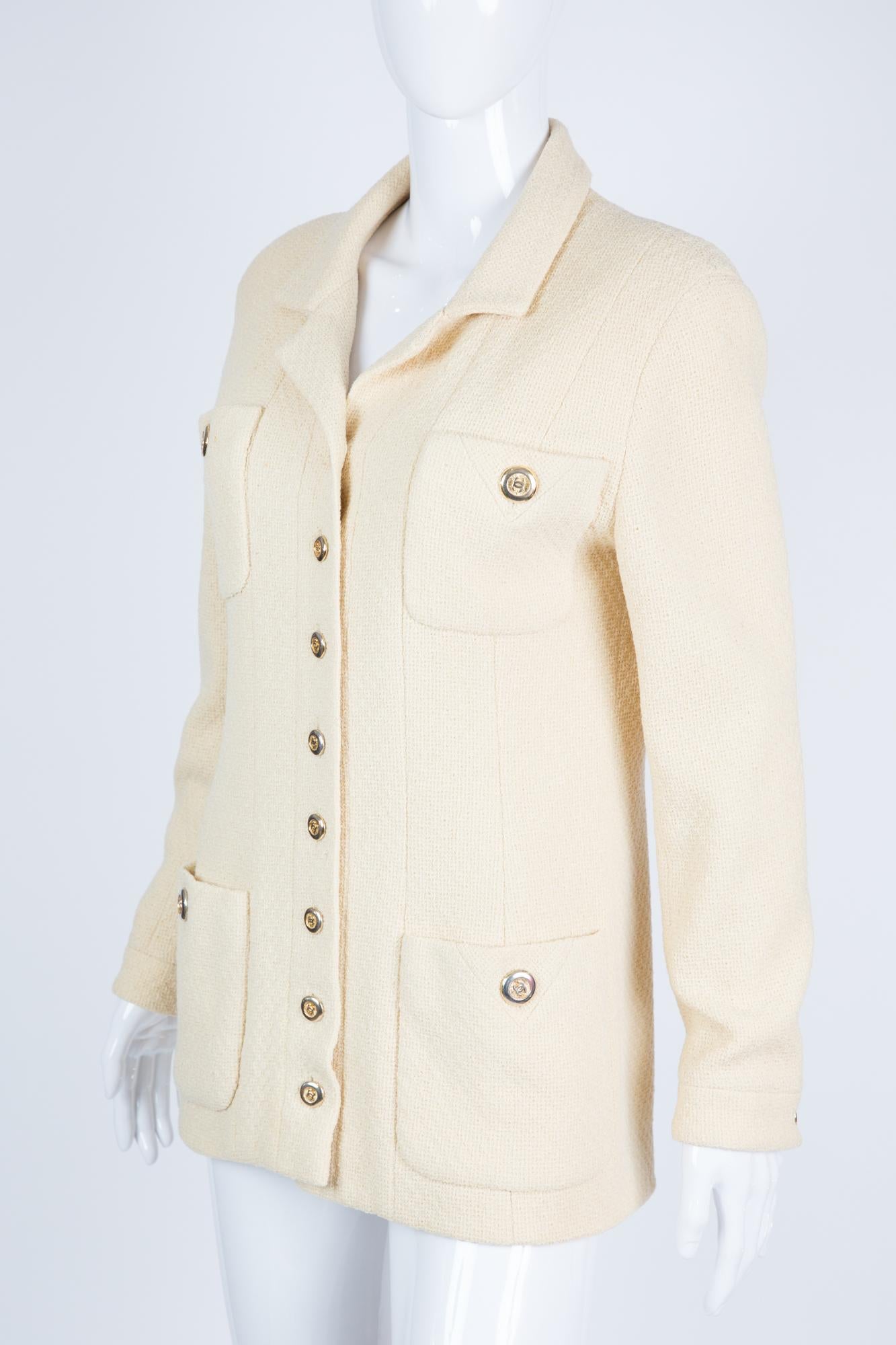Beige Chanel Ivory Long Boucle Wool Tweed Jacket