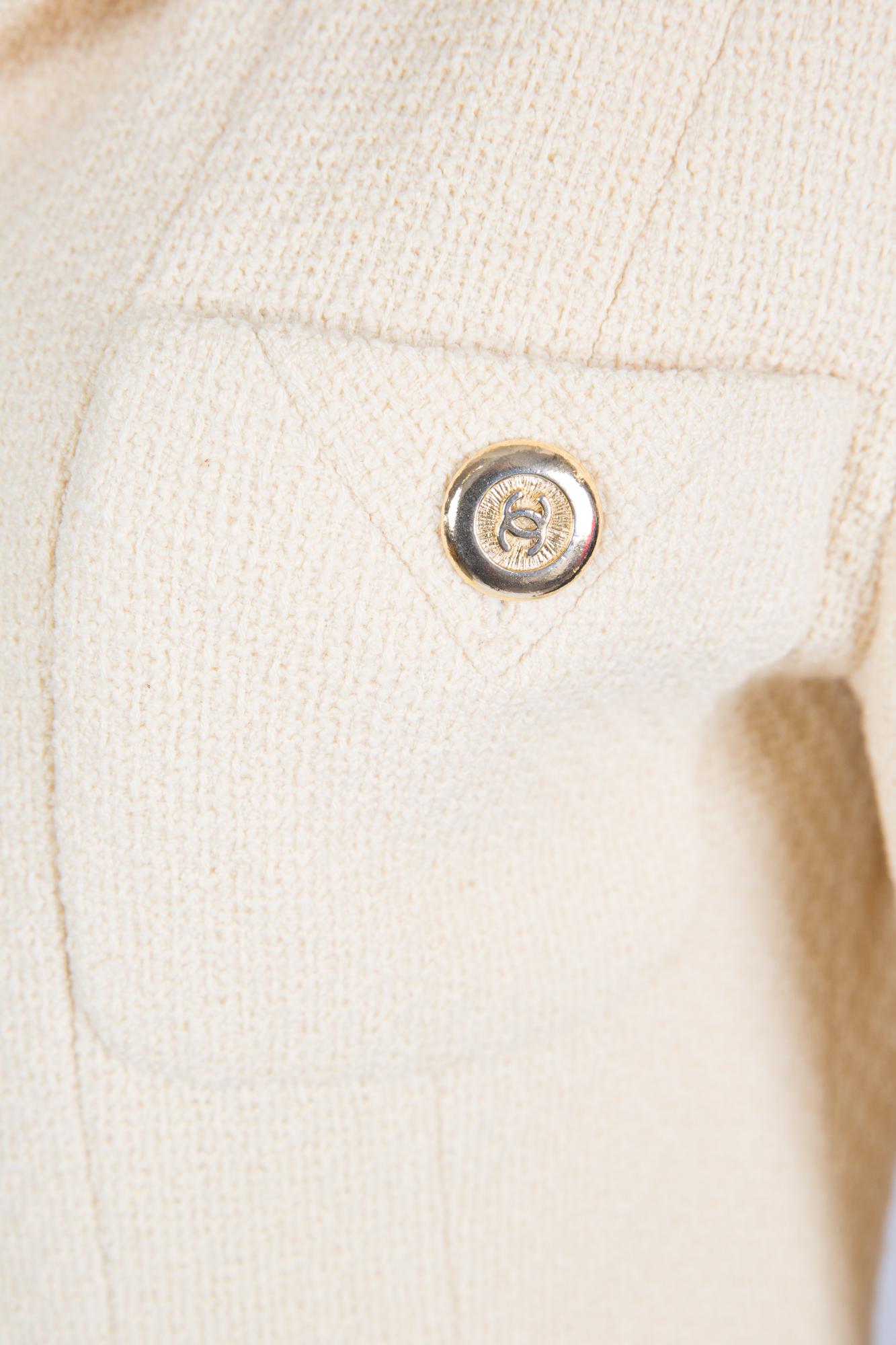 Women's Chanel Ivory Long Boucle Wool Tweed Jacket