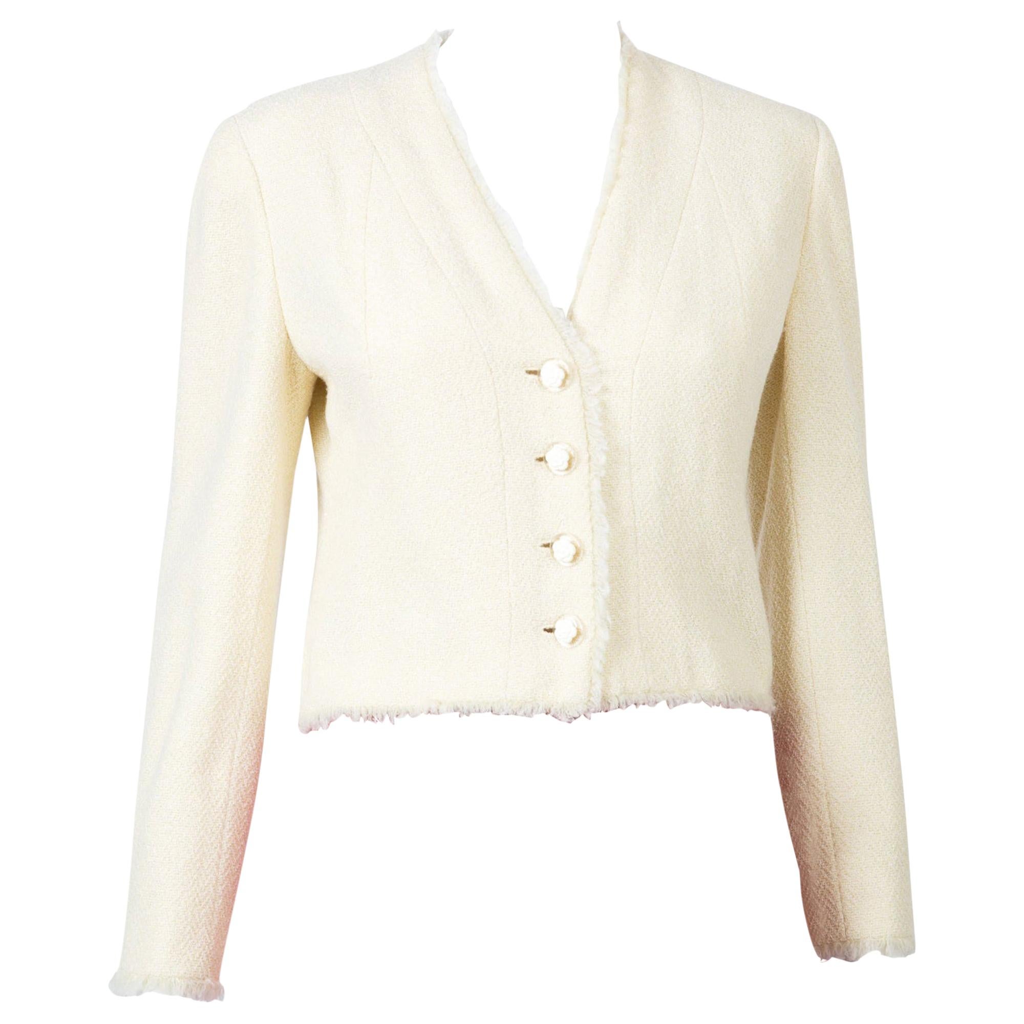 Chanel Ivory Lurex Tweed Boucle Jacket 2000s Croisiere