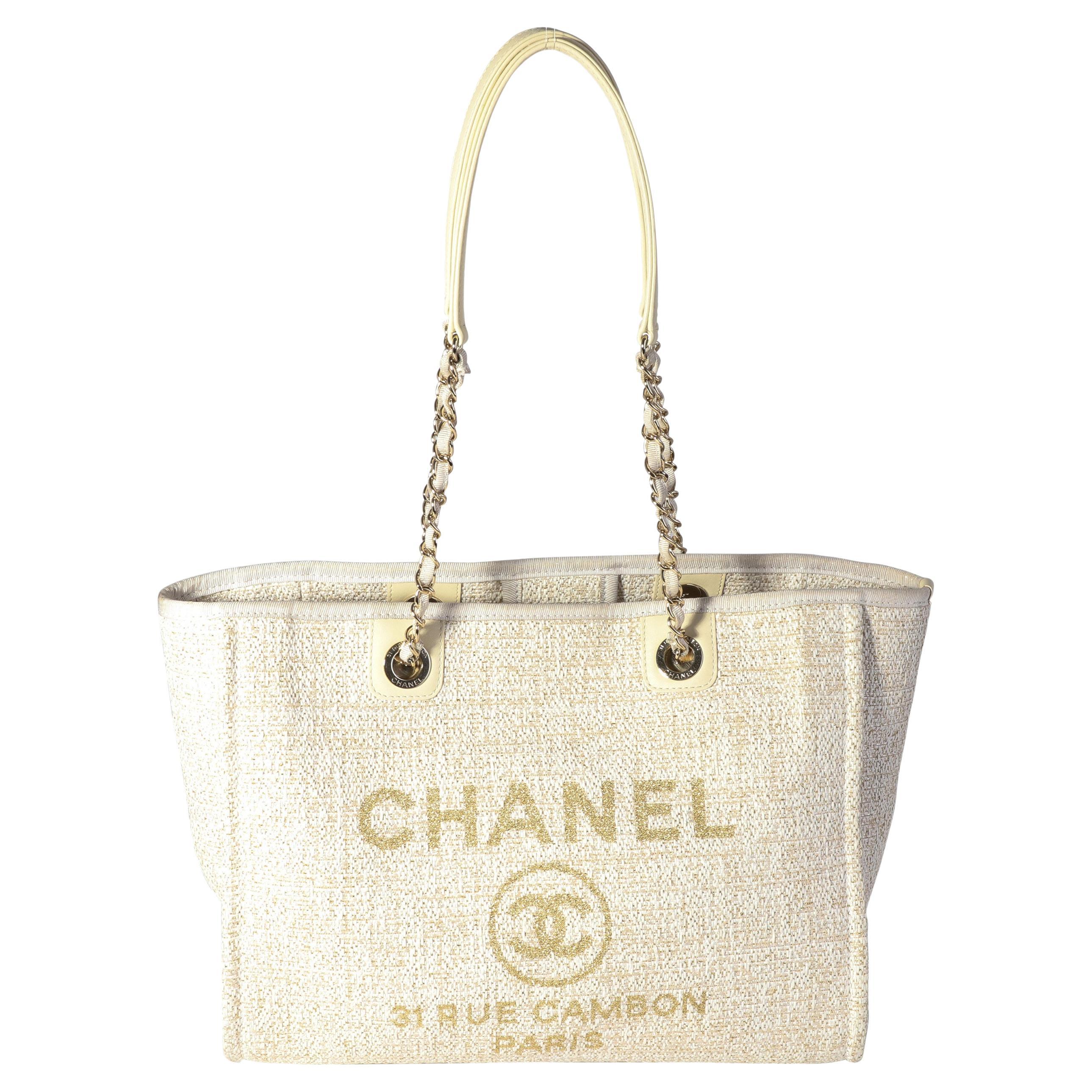 Chanel Ivory Metallic Tweed Small Deauville Tote For Sale at 1stDibs