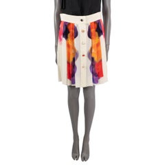 CHANEL ivory & multicolor silk 2015 15P WATERCOLOR Pleated Skirt 40 M