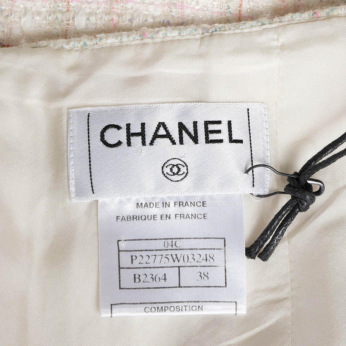 CHANEL ivory & multicolor wool blend 2004 04C TWEED Skirt 38 S For Sale 3