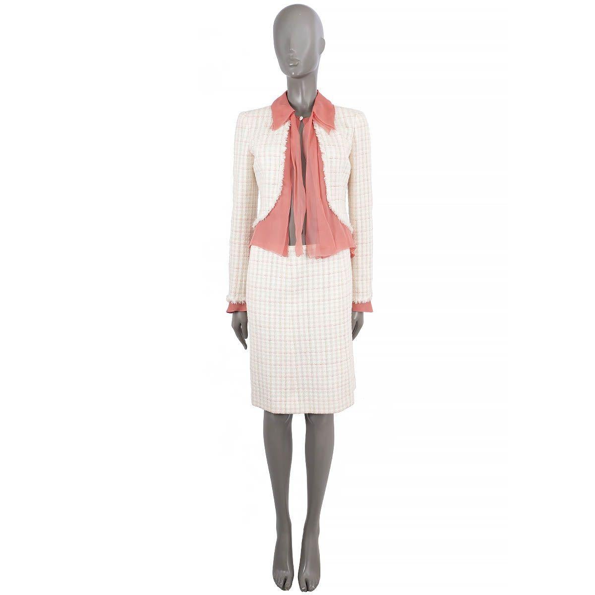 CHANEL ivory & multicolor wool blend 2004 04C TWEED Skirt 38 S For Sale 5