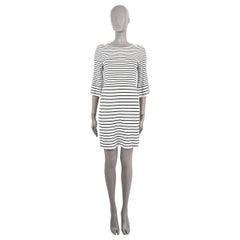 CHANEL ivory & navy cotton blend 2017 17P STRIPED KNIT Dress 34 XXS