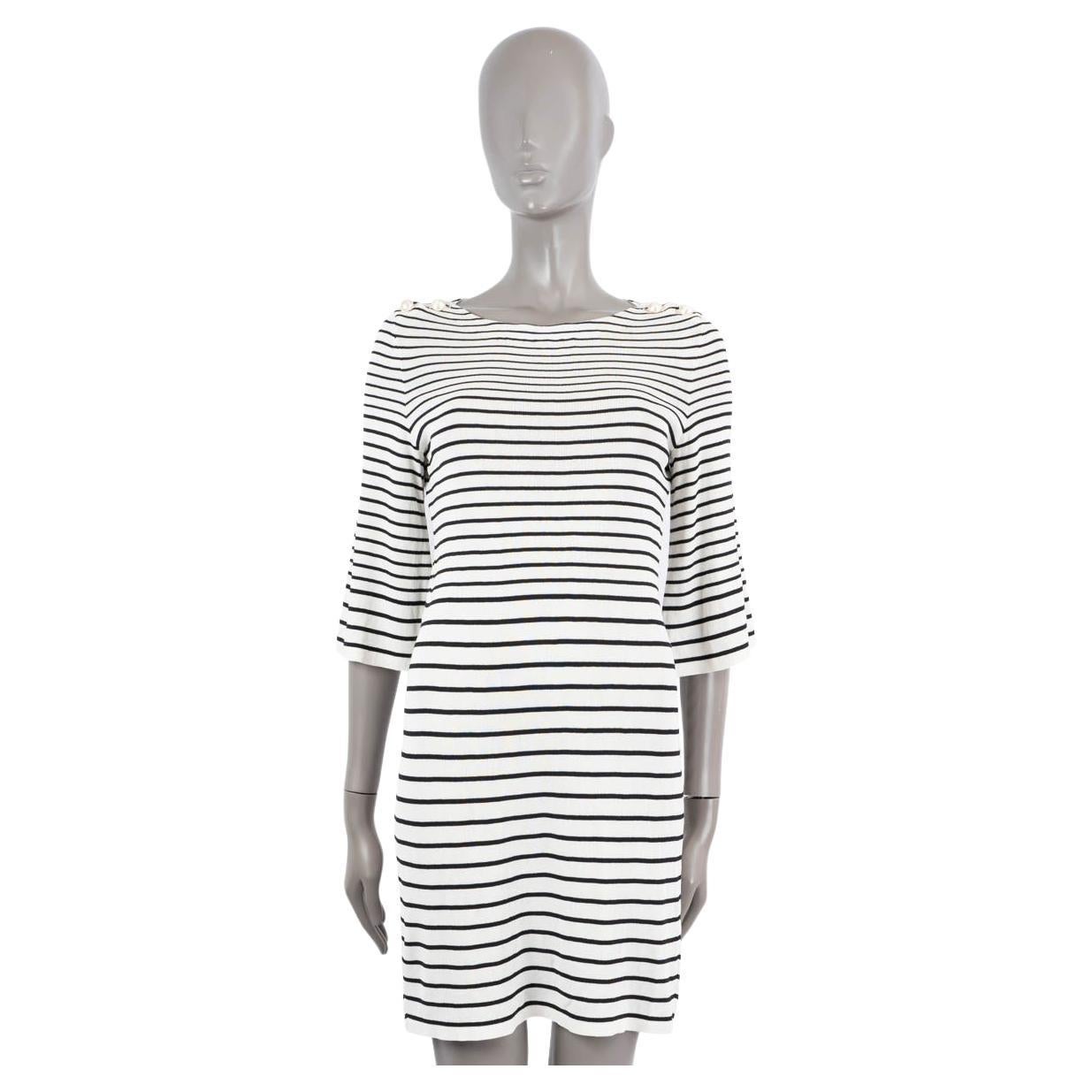 Chanel Beige Striped Lurex Linen Cashmere Logo Detail Dress M
