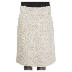 CHANEL ivory & nude cotton 2009 09P TWEED Skirt 44 XL