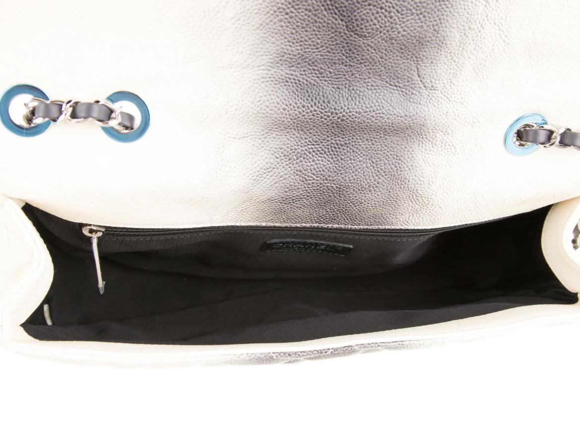 Beige Chanel Ivory Off White Gray Leather Silver Large Evening Shoulder Flap Bag