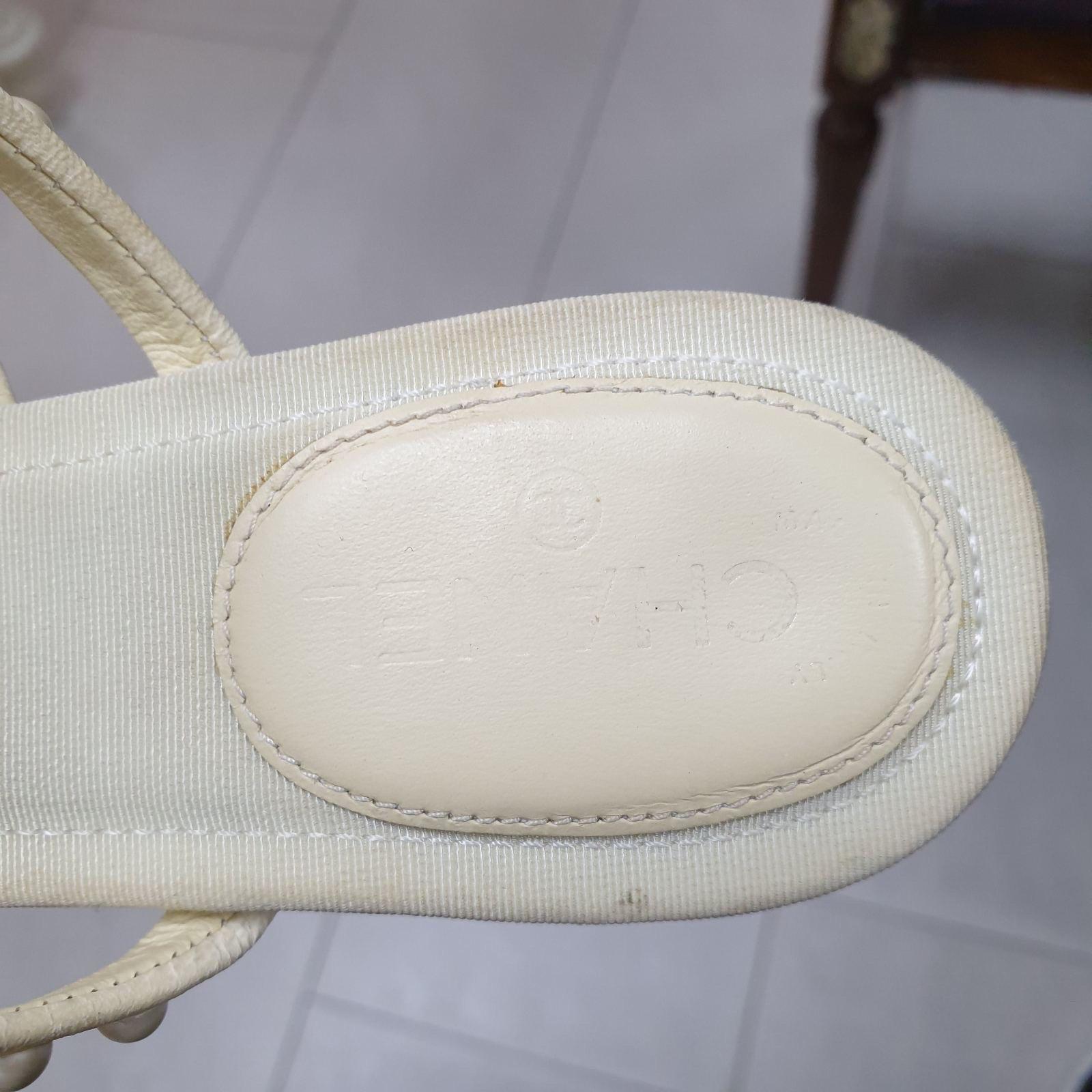 Chanel Ivory Pearl Embelished Leather Mule Sandals Flip Flops  For Sale 8