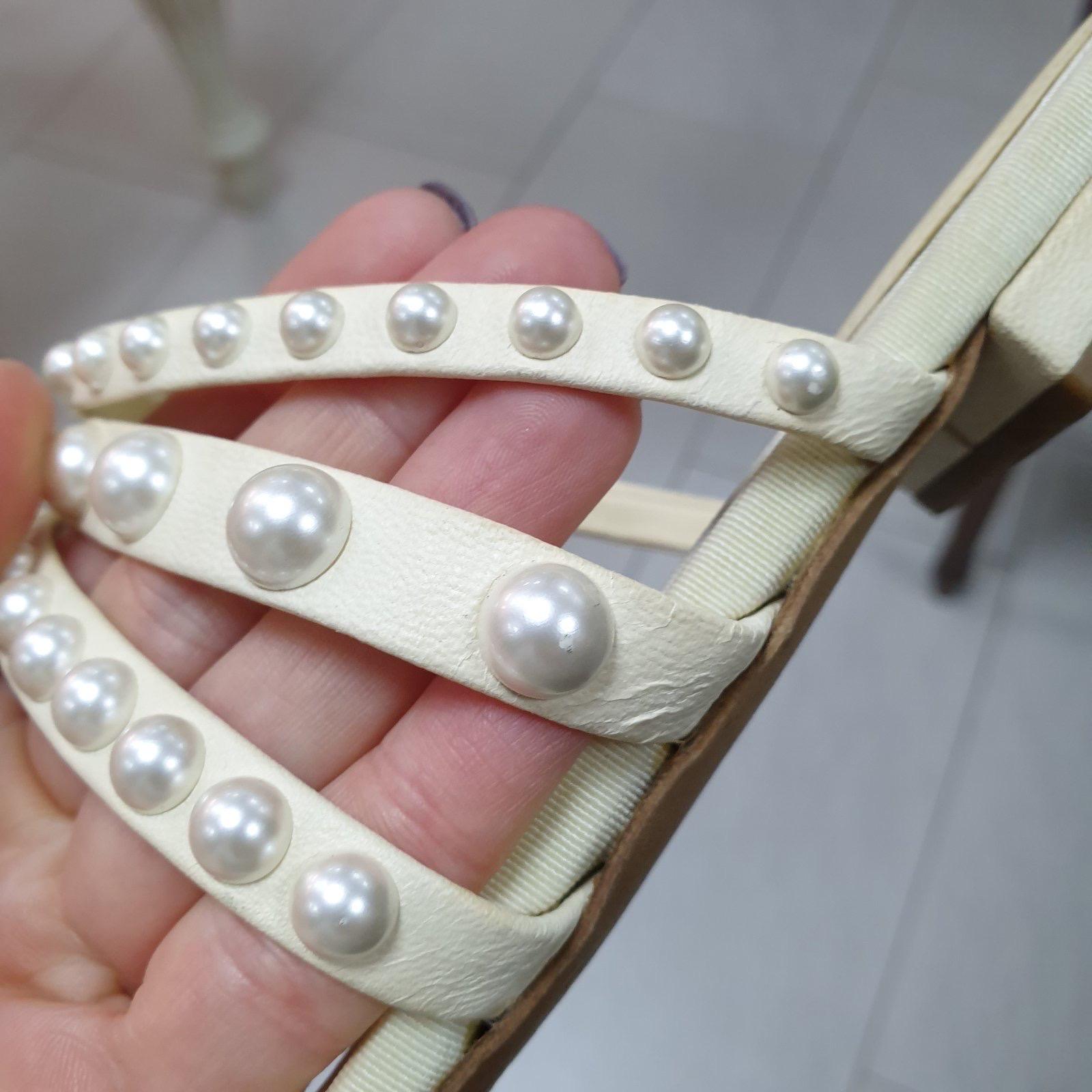 Chanel Ivory Pearl Embelished Leather Mule Sandals Flip Flops  For Sale 2