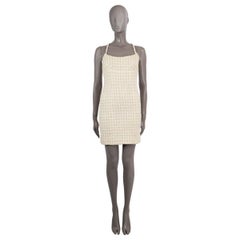 CHANEL ivory pink green 1992 92P SLEEVELESS TWEED Dress 38 S