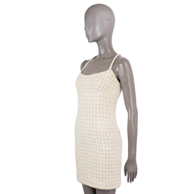 CHANEL ivory pink green 1992 92P SLEEVELESS TWEED Dress 38 S For Sale at  1stDibs