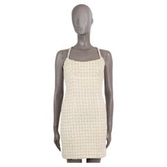 Vintage CHANEL ivory pink green 1992 92P SLEEVELESS TWEED Dress 38 S