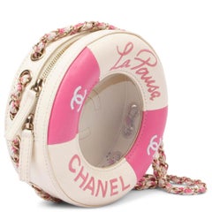CHANEL ivory & pink leather 2019 19C LIFESAVER ROUND Shoulder Bag